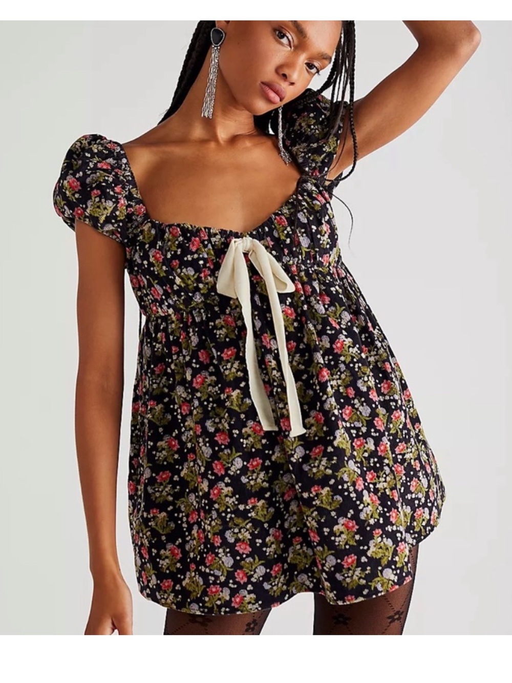 $128 NWOT Free People Gaia Cord Corduroy Cute Babydoll Printed Tunic XS